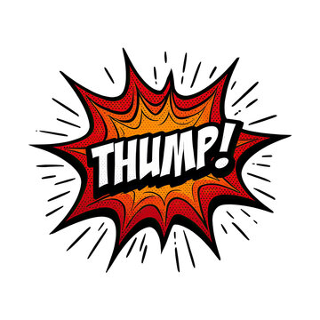 explosive comic book thump exclamation burst with dynamic red and orange flames isolated on transparent background