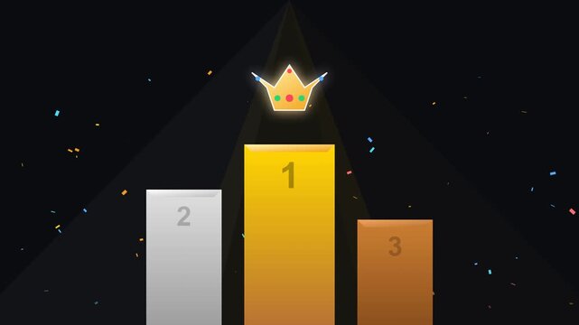 Animated Podium Stand with Numbered Platforms and Gold Crown Concept for Winner Achievement Awards Celebration Graphics Loop Sequence