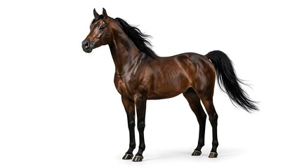 Obraz premium A horse stands isolated on a white background looking forward.
