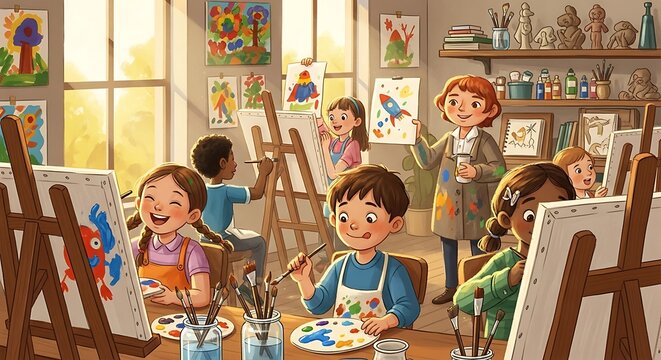 Kids in art class.