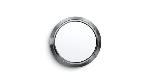 Silver Metallic Round Button Isolated on White Background, Graphic Element
