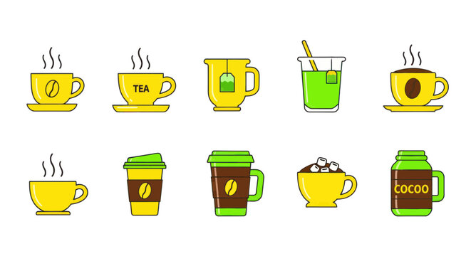 Variety of coffee and tea cups.