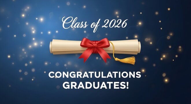 Graduation diploma scroll with red ribbon for class of 2026 graduates