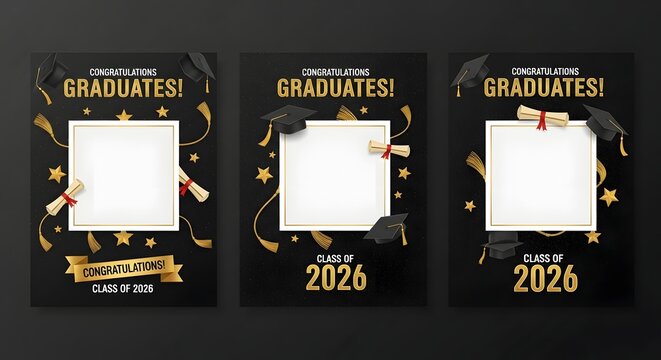 Set of three graduation photo frame templates for class of 2026
