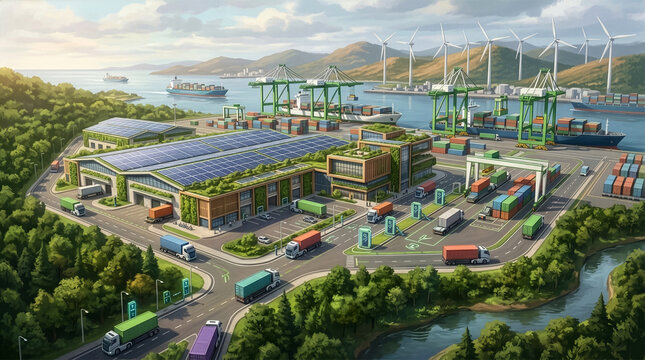Offshore Renewable Energy Generation Facility Featuring Turbine Array and Coastal Shipping Logistics