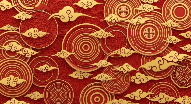 Auspicious golden cloud and circle chinese pattern for lunar new year with traditional, auspicious