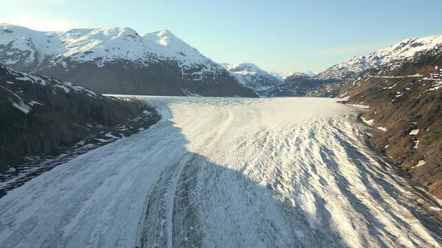 Salmon Glacier drone aerial view of icefield landscape in British Columbia, Canada