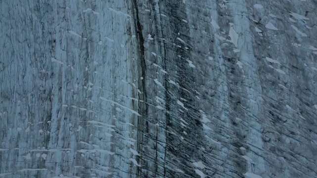 Salmon Glacier showing detailed ice field textures from an aerial drone viewpoint in British Columbia, Canada