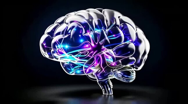 Abstract visualization of a glowing human brain with interconnected neural pathways
