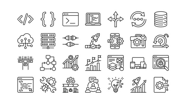 Security lock and key line outline icon collection vector illustration
