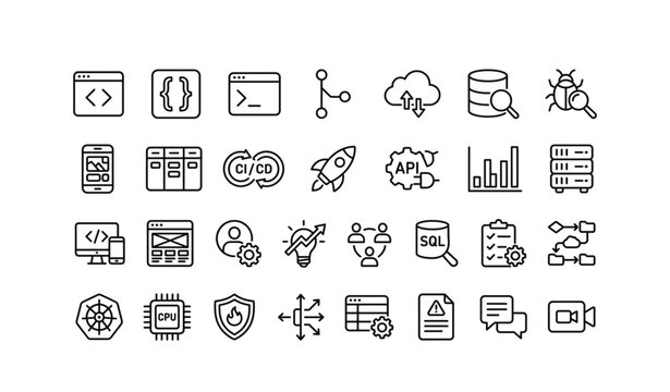 Creative process and innovation animated outline icon set motion graphics