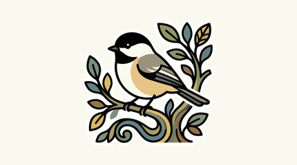 Black-Capped Chickadee Stylized Vector Illustration © Melatunz