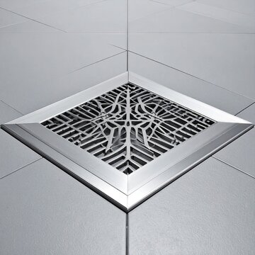 Diamond-shaped drain with intricate metal design
