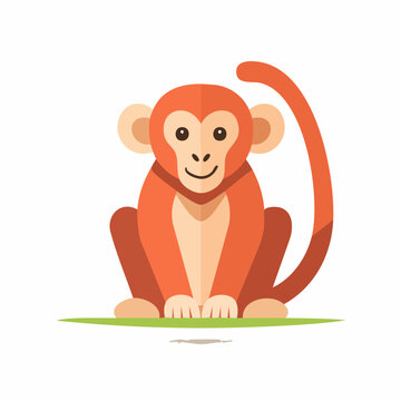 Cute cartoon monkey sitting on grass