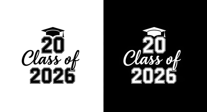 Class of 2026 graduation logo with mortarboard cap icon