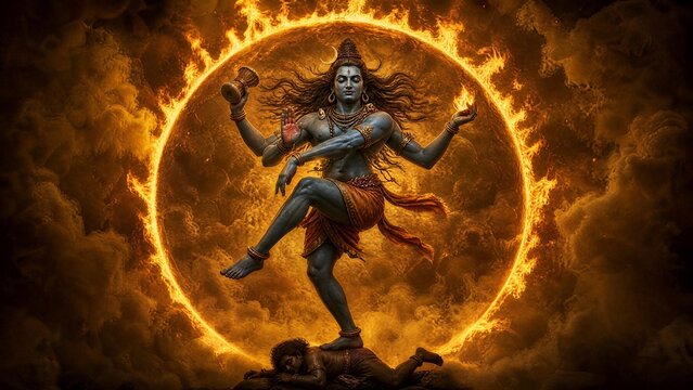 Lord Shiva Nataraja Cosmic Dance of Tandava in Ring of Fire