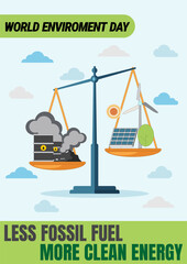 Naklejka premium World Environment Day Less Fossil Fuel More Clean Energy Illustration