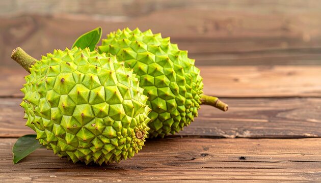Fresh Soursop (Annona Squamosa) Fruit on Natural Wooden Table