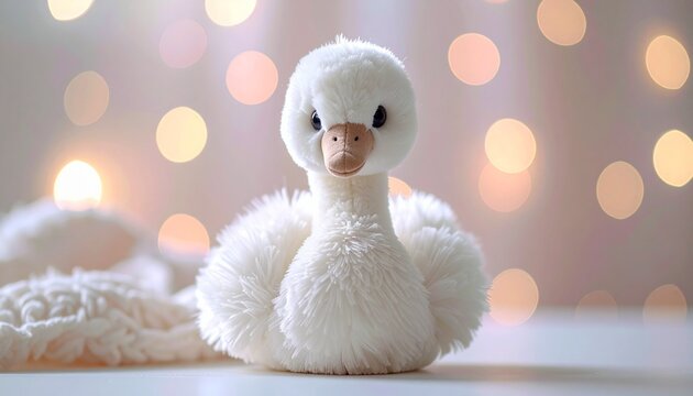 Soft White Plush Sheep Toy with Bokeh Background