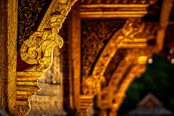 Golden gilded wood carving detail, Wat Xieng Thong, Luang Prabang, Laos © Miao Keqiang