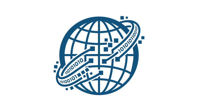 Global Digital Network Technology Concept, Binary Code Orbiting Earth Globe