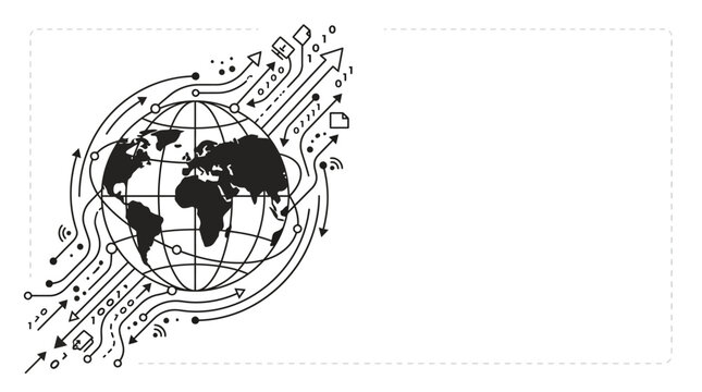 Global Network Connection: Earth Globe with Digital Data Flow and Arrows