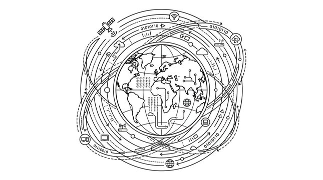 Global Network Connection: Earth, Digital Data, Technology, Satellite, Connectivity