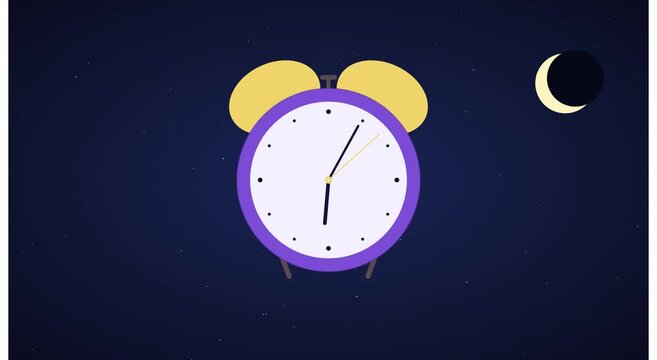 Animated alarm clock ticking at night with crescent animation