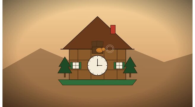 Animated cuckoo clock with sound waves motion animation