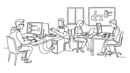Obraz premium Four people working together in office.