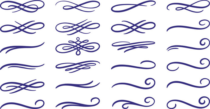 Elegant Purple Calligraphic Swirl and Flourish Divider Set with Infinity Loops and Underline Elements for Vintage Typography Designs