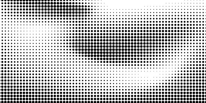 Dot grid pattern vector illustration. Simple black white point background with small and large polka dots. Abstract futuristic dotted mesh with gradient effect. Geometric minimal digital design.