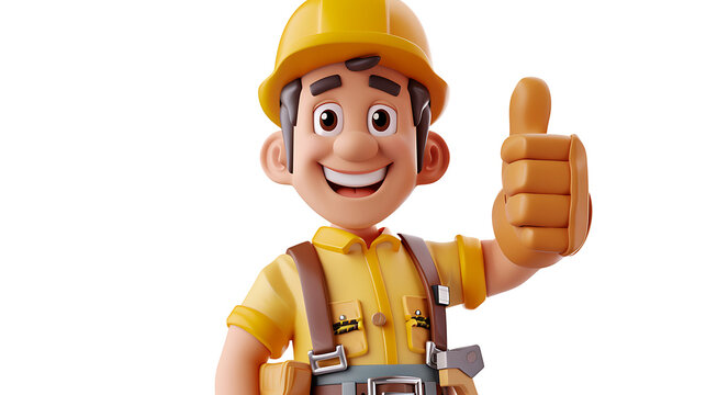 Positive customer feedback and service guarantee visual asset featuring a 3D construction worker giving a thumbs up for composite layouts.