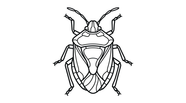 Detailed stink bug top view line art illustration.