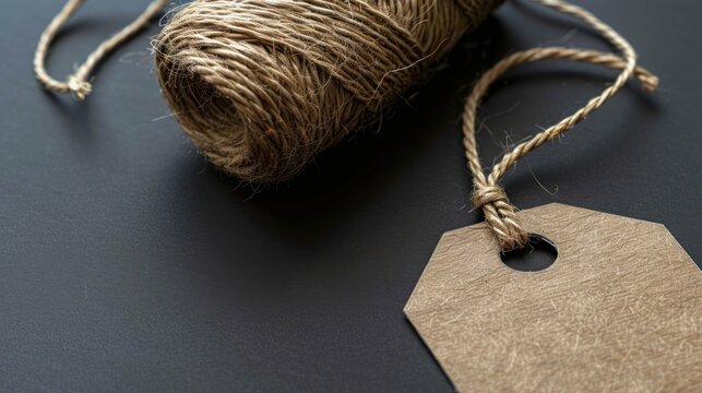 Natural Brown Twine and Tag with Rope on Dark Surface