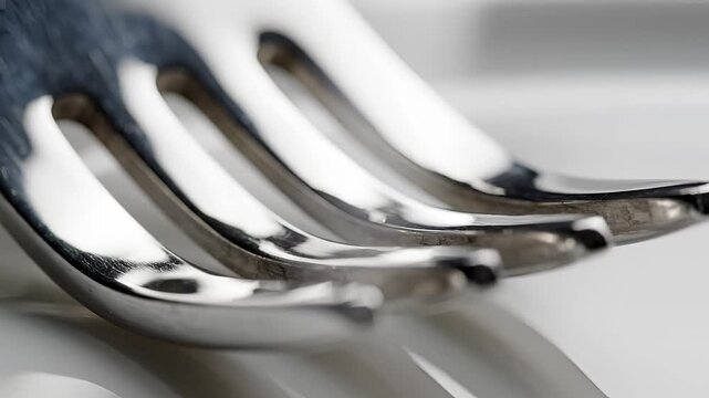 Closeup Macro Shot of a Shiny Silver Fork Tines.
