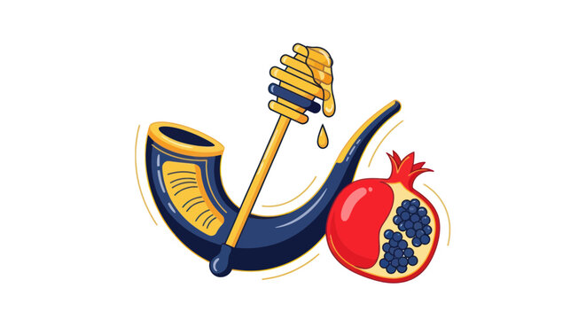 Shofar Honey Pomegranate Jewish Symbols.