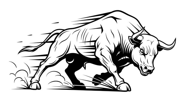 Angry bull running with motion lines.