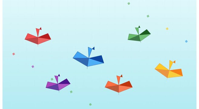 Abstract colorful geometric paper planes flying animation