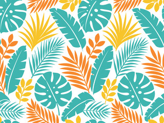 Fototapeta premium Seamless Tropical Leaf Pattern with Monstera and Palm Leaves