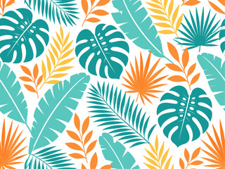 Fototapeta premium Seamless Tropical Leaf Pattern with Monstera and Palm Leaves