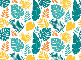 Fototapeta premium Seamless Tropical Leaf Pattern with Monstera and Palm Leaves
