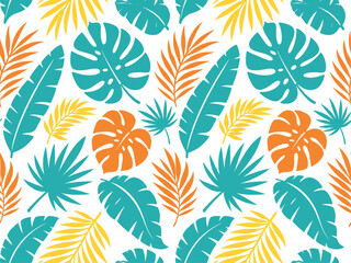 Fototapeta premium Seamless Tropical Leaf Pattern with Monstera and Palm Leaves