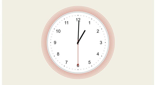 Minimalist analog wall clock ticking time lapse animation