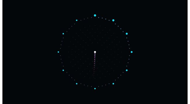 Minimalist digital clock interface with rotating neon animation