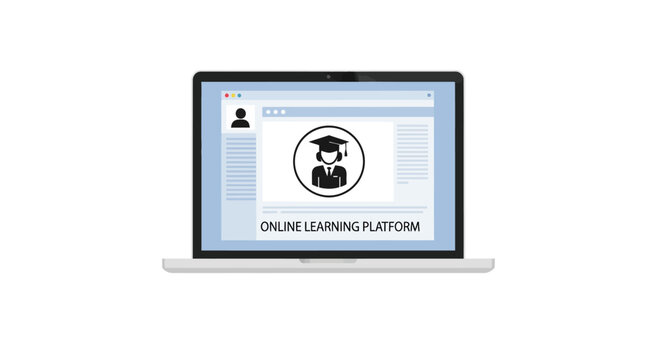 Online learning platform on a laptop screen with a graduate icon