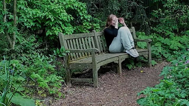 Woman in green nature mental health happiness concept