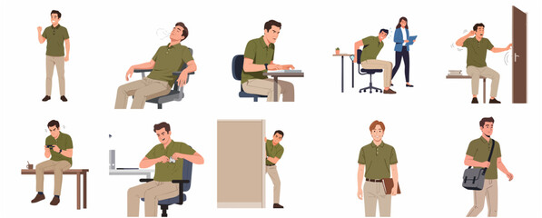 Fototapeta premium Young Businessman Office Life Character Set Illustration with Different Poses and Emotions