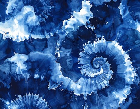 Japanese indigo aizome fabric texture with hand-dyed shibori organic pattern