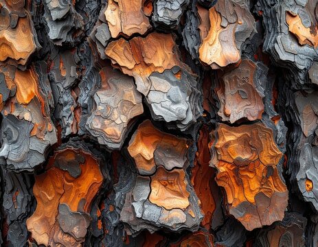 Close up of aged weathered Japanese pine bark texture in brown